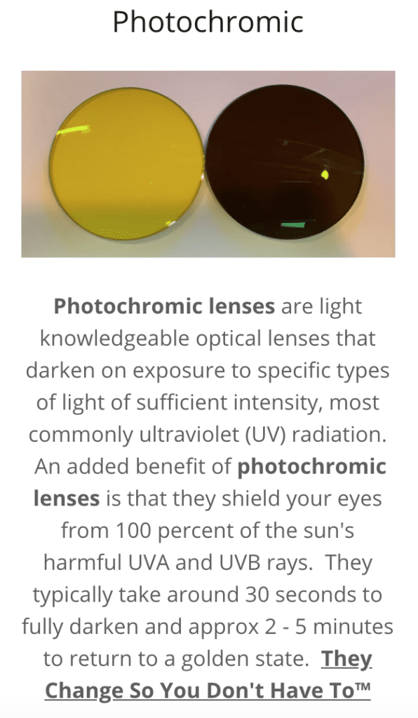 Photochromic lenses 